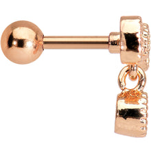 Load image into Gallery viewer, 16G Rose Gold Anodized Clear CZ Bow Cartilage Tragus Earring
