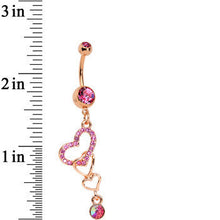 Load image into Gallery viewer, Pink Gem Rose Gold Anodized Locked Lovers Hearts Dangle Belly Ring

