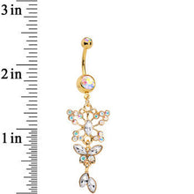 Load image into Gallery viewer, Aurora Gem Gold Anodized Butterfly Blast Dangle Belly Ring

