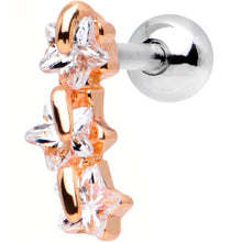 Load image into Gallery viewer, 16G 1/4 Steel Clear CZ Rosy Three Star Right Cartilage Earring
