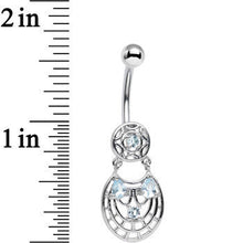 Load image into Gallery viewer, Blue CZ Gem Circular Woven Pattern Dangle Belly Ring
