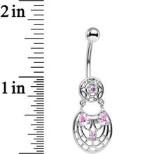 Load image into Gallery viewer, Pink CZ Gem Circular Woven Pattern Dangle Belly Ring
