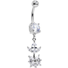 Load image into Gallery viewer, Clear CZ Gem Glitter Budding Flower Dangle Belly Ring
