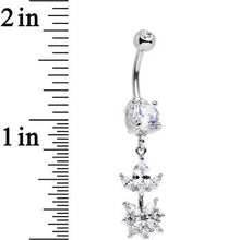 Load image into Gallery viewer, Clear CZ Gem Glitter Budding Flower Dangle Belly Ring
