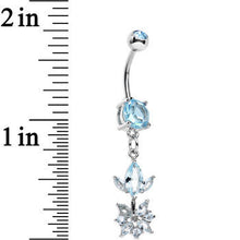 Load image into Gallery viewer, Blue CZ Gem Glitter Budding Flower Dangle Belly Ring
