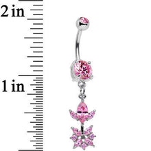 Load image into Gallery viewer, Pink CZ Gem Glitter Budding Flower Dangle Belly Ring
