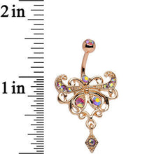 Load image into Gallery viewer, Rose Gold Anodized Red Iridescent Gem Butterfly Dangle Belly Ring

