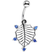 Load image into Gallery viewer, Blue CZ Gem Lattice Style Hawthorne Leaf Dangle Belly Ring
