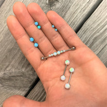 Load image into Gallery viewer, White Synthetic Opal Clear Gem Steel Industrial Barbell 36mm
