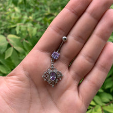 Load image into Gallery viewer, Clear Purple CZ Gem Princess Cut Drop Dangle Belly Ring
