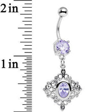 Load image into Gallery viewer, Clear Purple CZ Gem Princess Cut Drop Dangle Belly Ring
