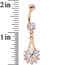 Load image into Gallery viewer, 14k Rose Gold Plated Clear Gem Tribal Fan Drop Dangle Belly Ring

