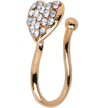 Load image into Gallery viewer, Clear Gem Rose Gold IP Paved Heart Clip On Fake Nose Ring

