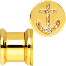 Load image into Gallery viewer, 00G Gold Plated Steel Clear Gem Anchor Saddle Stash Plug Set
