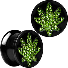 Load image into Gallery viewer, 9/16 Black Plated Ganja Green Pot Leaf Saddle Stash Plug Set
