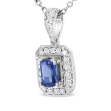 Load image into Gallery viewer, 18K White Gold 1/4 Cttw Round Diamond and 6x4mm Purple Tanzanite Halo 18" Pendant Necklace (H-I Color, VS1-VS2 Clarity)
