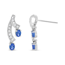 Load image into Gallery viewer, 14K White Gold 4x3MM Oval Shaped Natural Blue Tanzanite Gemstone and 1/5 Cttw Diamond Double 3/4" Inch Drop Stud Earrings (H-I Color, VS1-VS2 Clarity)

