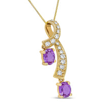 Load image into Gallery viewer, 14K Yellow Gold 6x4mm Oval Pink Sapphire and 1/5 Cttw Round Diamond Pendant Necklace - (H-I Color, SI1-SI2 Clarity)
