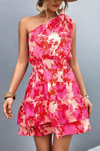 Load image into Gallery viewer, Pink Smocked Printed Single Shoulder Dress Feminine &amp; Flattering Summer Style Dresses
