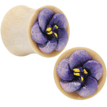 Load image into Gallery viewer, 00G Crocodile Wood Purple Leather Flower Saddle Plug Set
