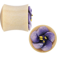 Load image into Gallery viewer, 00G Crocodile Wood Purple Leather Flower Saddle Plug Set
