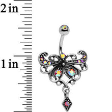 Load image into Gallery viewer, Rose Flower Aurora Antique Finish Steel Maharani Butterfly Belly Ring
