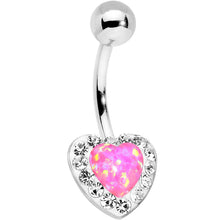 Load image into Gallery viewer, Pink Synthetic Opal Clear Accent Heart Bottom Mount Belly Ring
