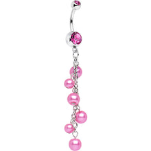Load image into Gallery viewer, Clear Accent Pink Faux Pearl Shower Drop Dangle Belly Ring
