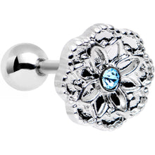 Load image into Gallery viewer, 16G 1/4 Aqua Gem Steel Mandala Flower Tragus Cartilage Earring

