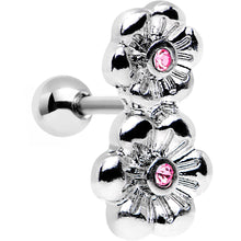 Load image into Gallery viewer, 16G 1/4 Pink Gem Steel Double Flower Tragus Cartilage Earring
