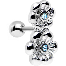 Load image into Gallery viewer, 16G 1/4 Aqua Gem Steel Double Flower Tragus Cartilage Earring
