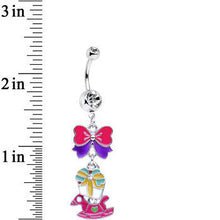 Load image into Gallery viewer, Pink Enamel Rocking Horse and Bow Dangle Belly Ring
