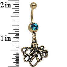 Load image into Gallery viewer, Coral Blue Anodized Antiqued Octopus Dangle Belly Ring
