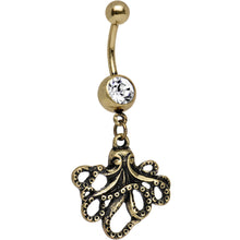 Load image into Gallery viewer, Clear Anodized Antiqued Octopus Dangle Belly Ring
