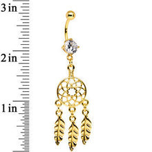 Load image into Gallery viewer, Clear CZ Gold Anodized Dreamcatcher Dangle Belly Ring
