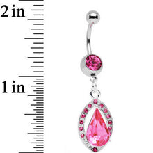 Load image into Gallery viewer, Pink Gem Stainless Steel Encaptured Teardrop Dangle Belly Ring
