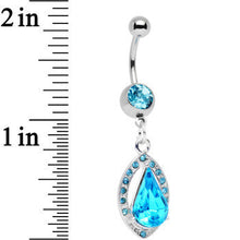 Load image into Gallery viewer, Aqua Gem Stainless Steel Encaptured Teardrop Dangle Belly Ring
