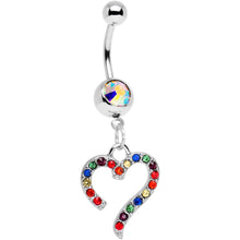 Load image into Gallery viewer, Aurora Gem Stainless Steel Rainbow Heart Dangle Belly Ring
