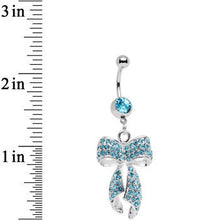 Load image into Gallery viewer, Aqua Gem Stainless Steel Encrusted Bow Dangle Belly Ring
