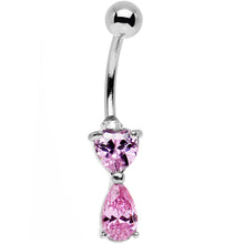 Load image into Gallery viewer, Pretty Pink Gem Heart and Teardrop Dangle Belly Ring

