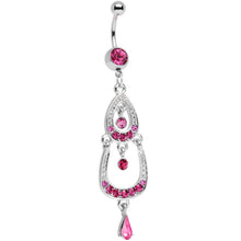 Load image into Gallery viewer, Pink Gem Shining Teardrop Horseshoe Dangle Belly Ring
