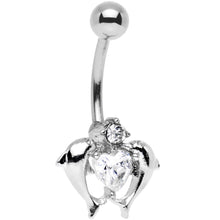 Load image into Gallery viewer, Clear Gem Double Dolphin Heart Bottom Mount Belly Ring
