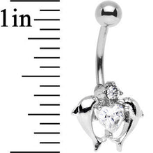 Load image into Gallery viewer, Clear Gem Double Dolphin Heart Bottom Mount Belly Ring
