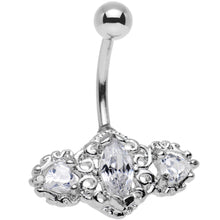 Load image into Gallery viewer, Clear Triple Gem Deco Frame Bottom Mount Belly Ring
