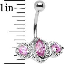 Load image into Gallery viewer, Pink Triple Gem Deco Frame Bottom Mount Belly Ring
