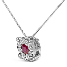 Load image into Gallery viewer, 14K White Gold Red Ruby and 1/3 Cttw Diamond Halo Pendant Necklace
