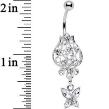 Load image into Gallery viewer, Clear Gem Framework Flower Butterfly Dangle Belly Ring

