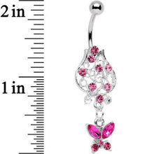 Load image into Gallery viewer, Pink Gem Framework Flower Butterfly Dangle Belly Ring
