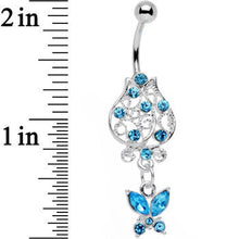Load image into Gallery viewer, Aqua Gem Framework Flower Butterfly Dangle Belly Ring
