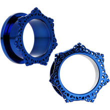 Load image into Gallery viewer, 3/4 Blue PVD Filigree Frame Screw Fit Tunnel Plug Set
